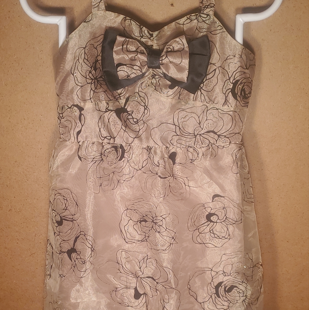 I.N. Girl Gold Sheer Black Trim Sparkly Party Dress Girls Size 10